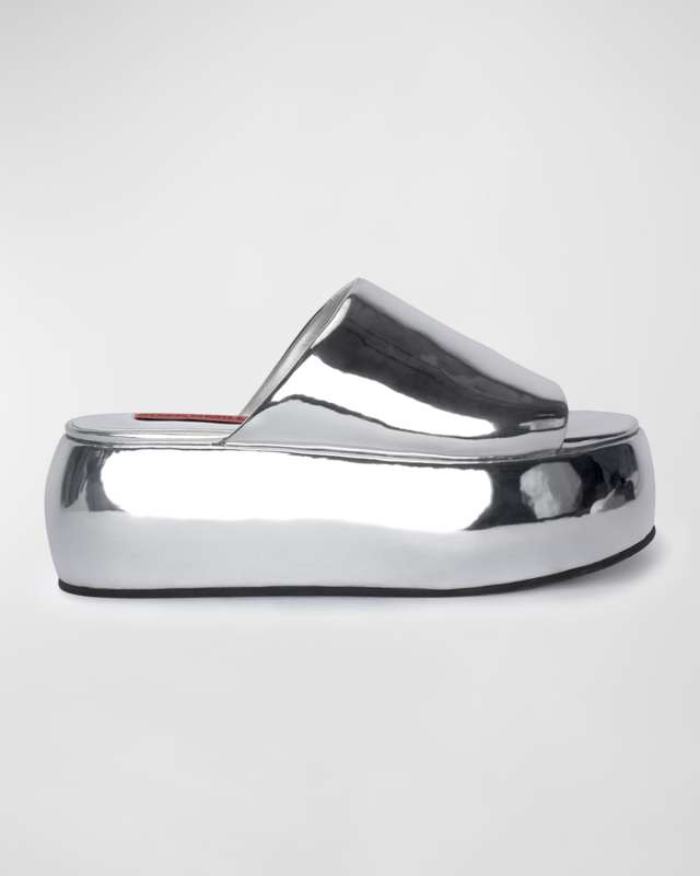 Cloudy Vegan Metallic Platform Slide Sandals