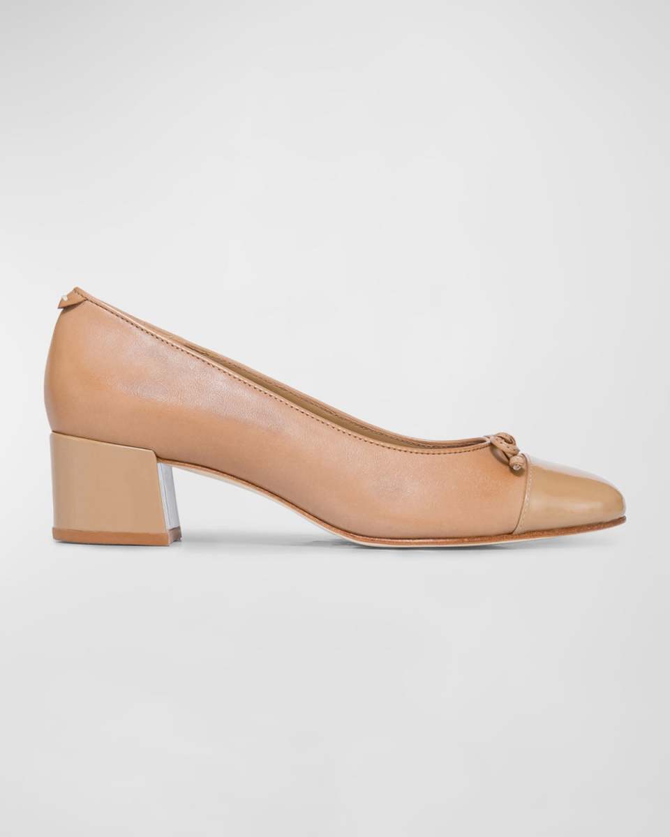 Marisol Mixed Leather Cap-Toe Ballerina Pumps