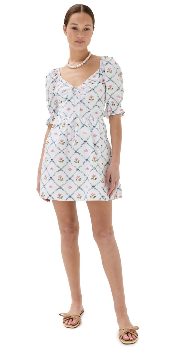 Hill House Home The Ophelia Mini Dress Butterfly Trellis in Multi