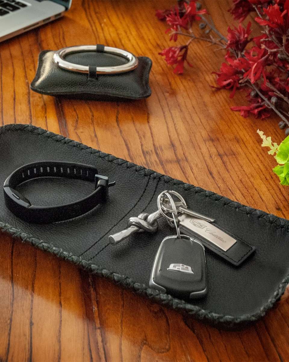 Rectangle Leather Tray with Ring Handles