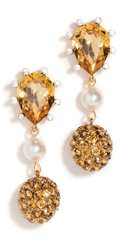 Oscar de la Renta Cactus Crystal with Pearl and Ball Earrings Topaz