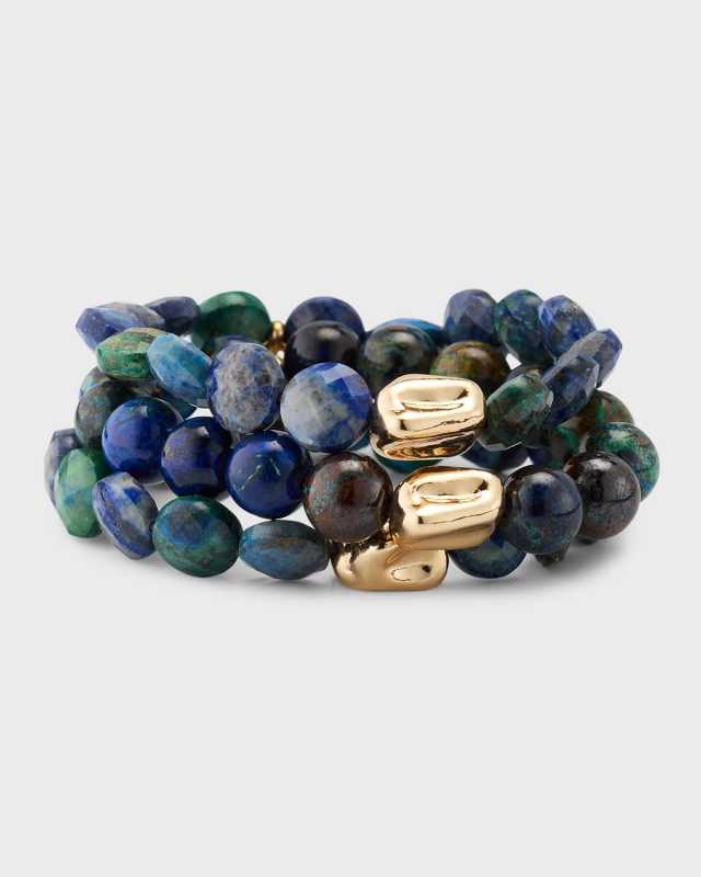 Chrysocolla Gold Accent Stretch Bracelets, Set of 3