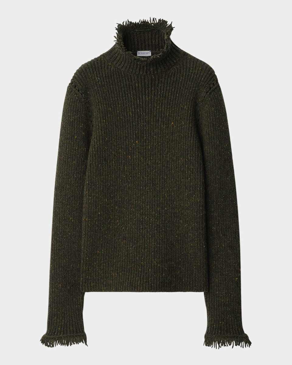 Fringe Trim 5GG Wool Turtleneck Sweater