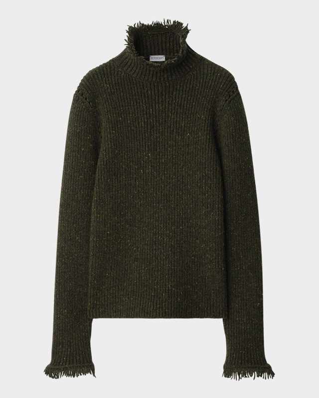 Fringe Trim 5GG Wool Turtleneck Sweater