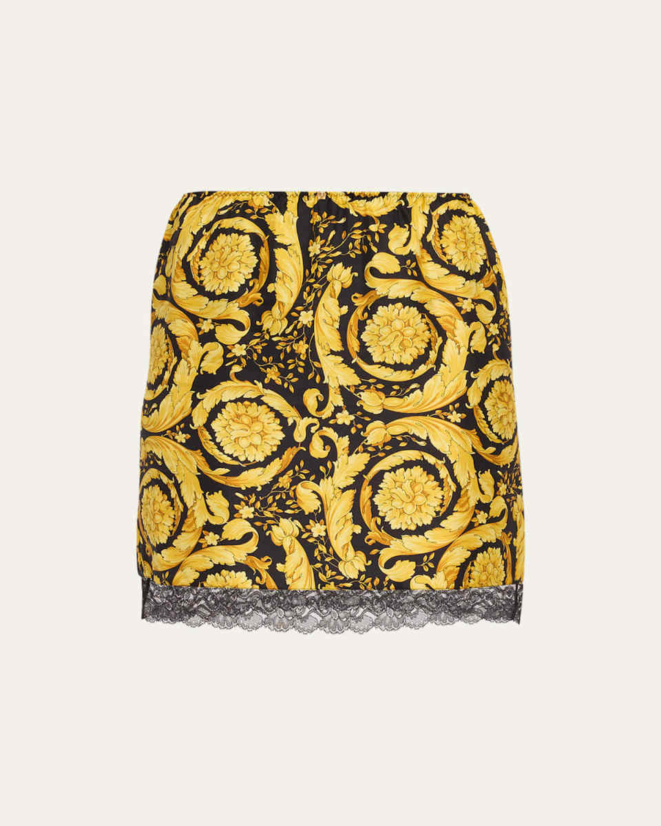 Barocco-Print Lace-Trim Mini Slip