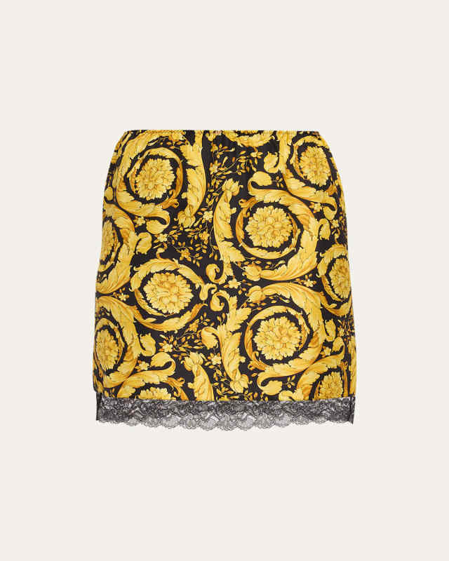 Barocco-Print Lace-Trim Mini Slip
