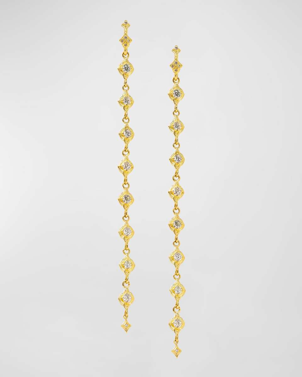 18K Yellow Gold Diamond Scroll Drop Earrings