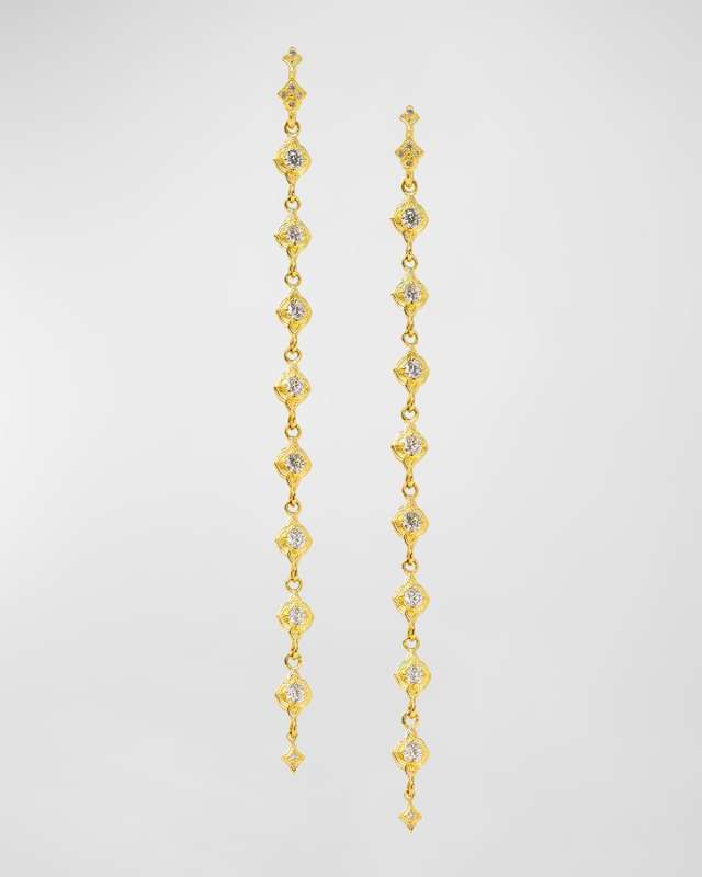 18K Yellow Gold Diamond Scroll Drop Earrings