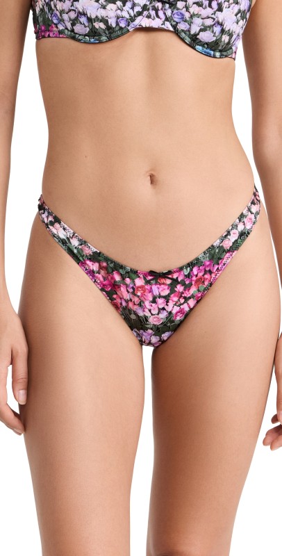 Fleur du Mal Rose Printed Jersey High Leg Thong Mini Rose Stripe Print