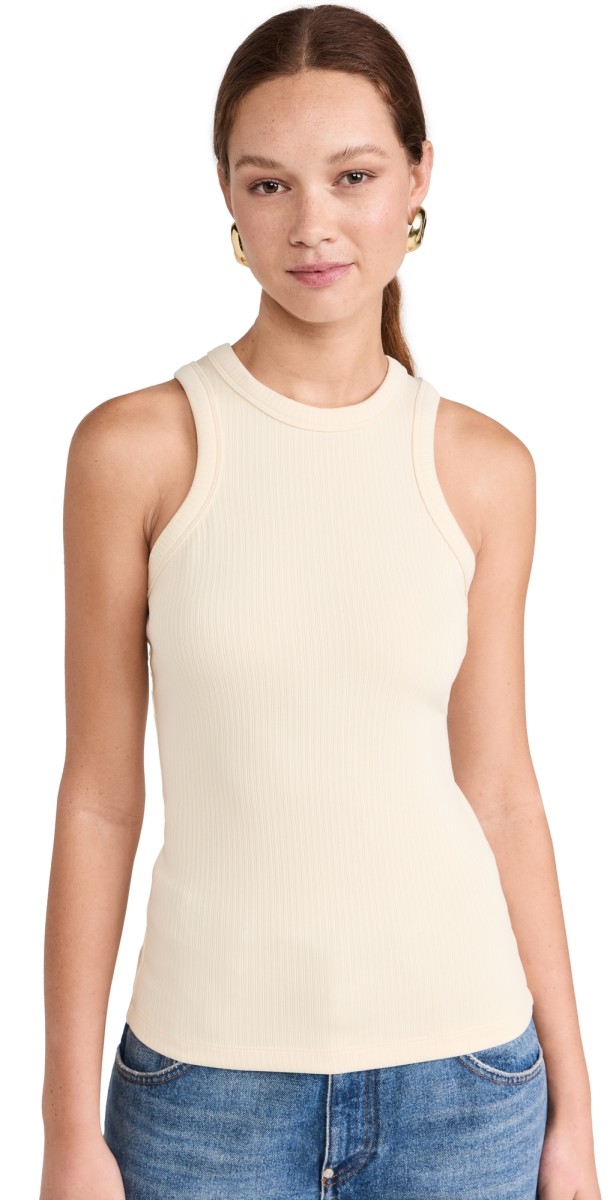 RECTO Jacquard Logo Ribbed Tank Top Ivory