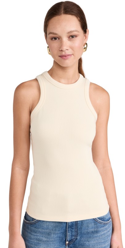 RECTO Jacquard Logo Ribbed Tank Top Ivory