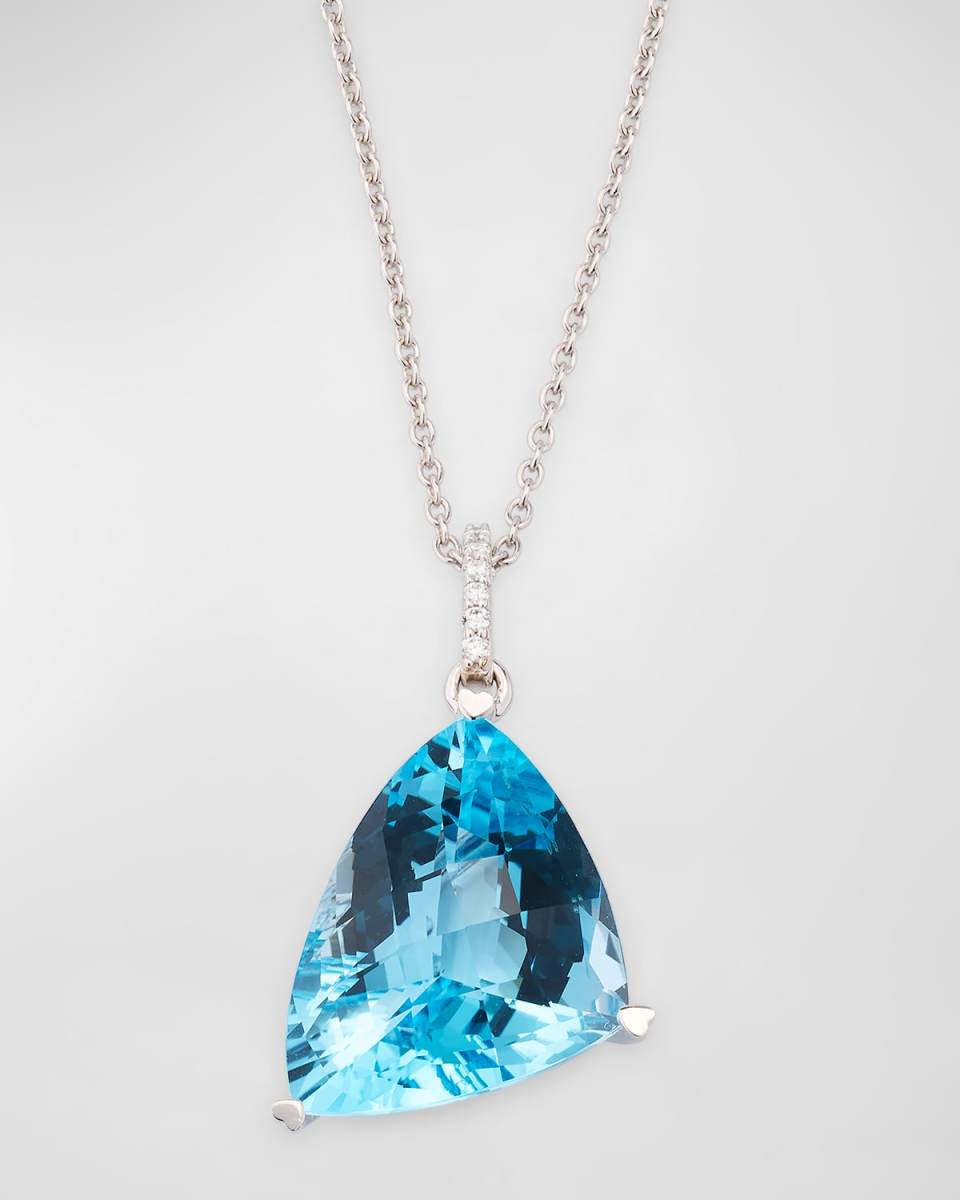 Rocks 18K White Gold Blue Topaz and Diamond Bail Pendant Necklace