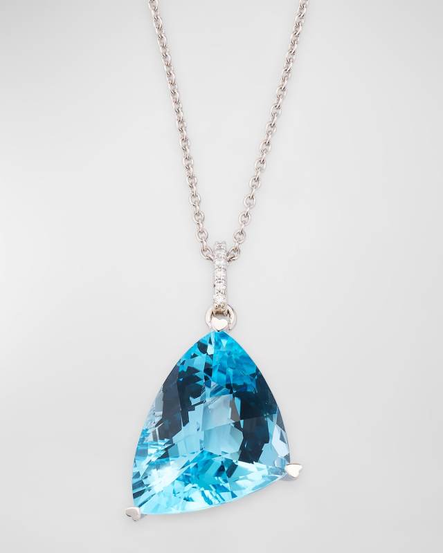 Rocks 18K White Gold Blue Topaz and Diamond Bail Pendant Necklace