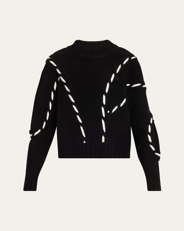 Contrast Cable Cashmere Wool Sweater