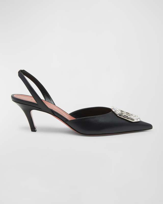 Camelia Leather Crystal Halter Pumps