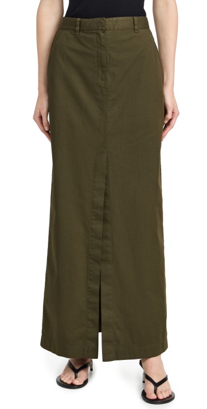 Theory Front Vented Maxi Skirt Dark Olive