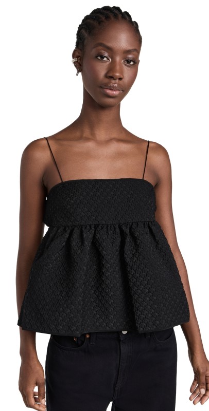 Cecilie Bahnsen Selena Top Blossom Matelasse Black Black