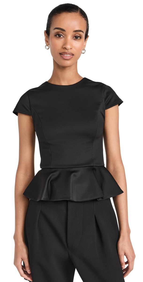 alice + olivia Veronica Peplum Top Black