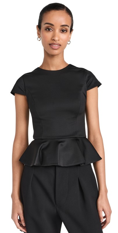 alice + olivia Veronica Peplum Top Black