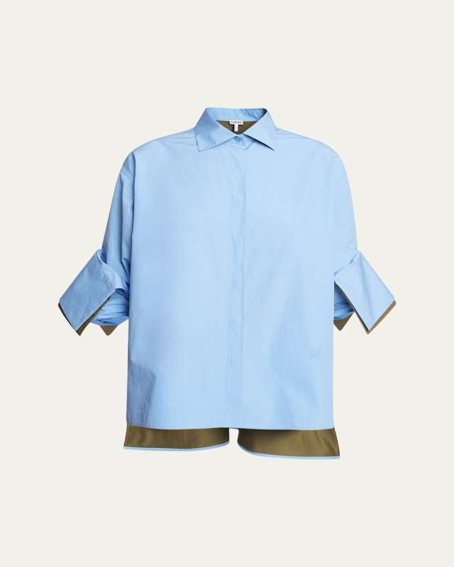 Button-Front Shirt with Turned Up Sleeves