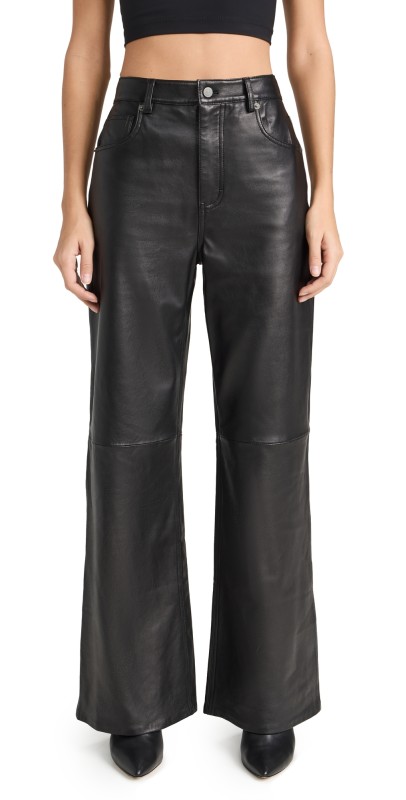 Reformation Veda Kennedy Wide Leg Leather Pants Black