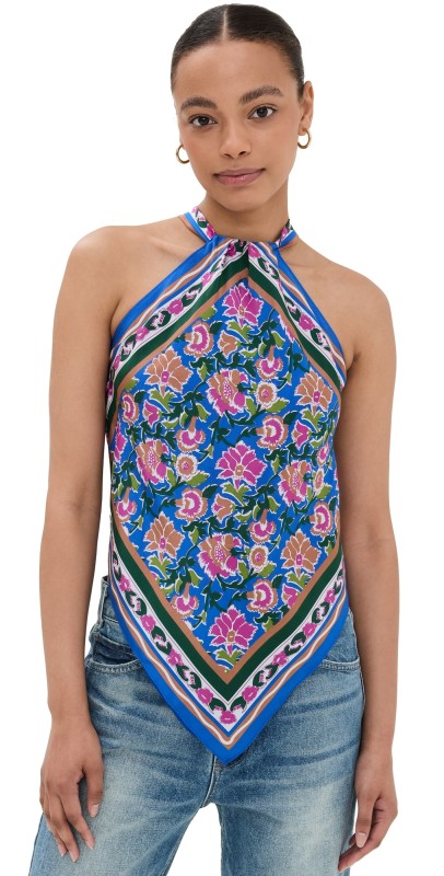 Veronica Beard Raphael Top Sarong Floral Print Blue Multi