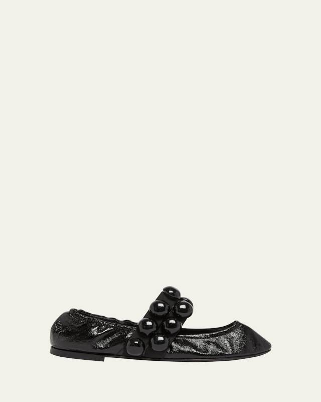 Bubble Strap Leather Ballerina Flats