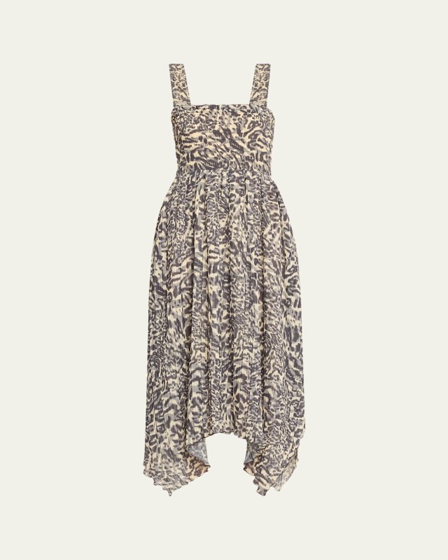 Smocked Georgette Midi Dress