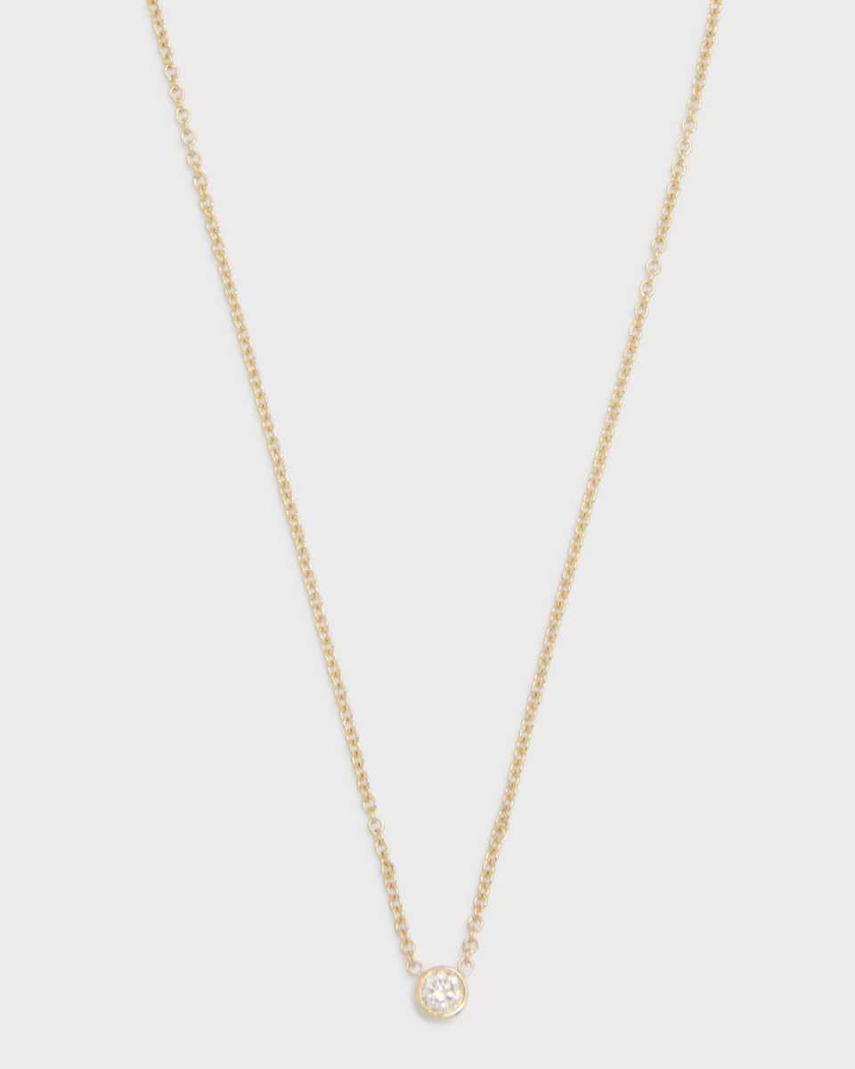 14K Gold Small Bezel Diamond 0.10ct Necklace