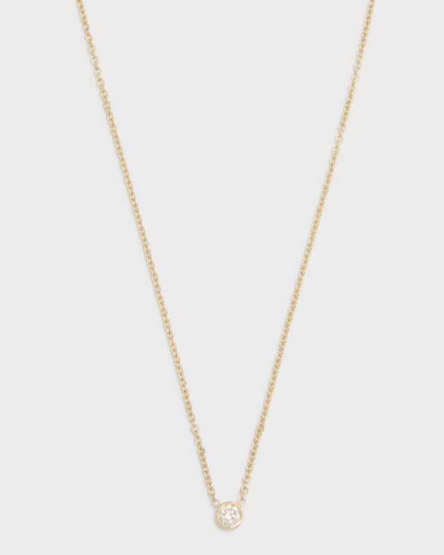 14K Gold Small Bezel Diamond 0.10ct Necklace