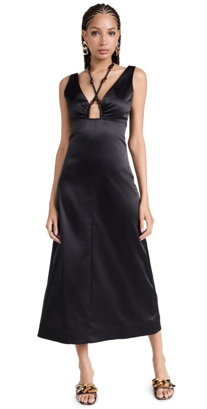 GANNI Double Satin Halter-Neck Dress Black