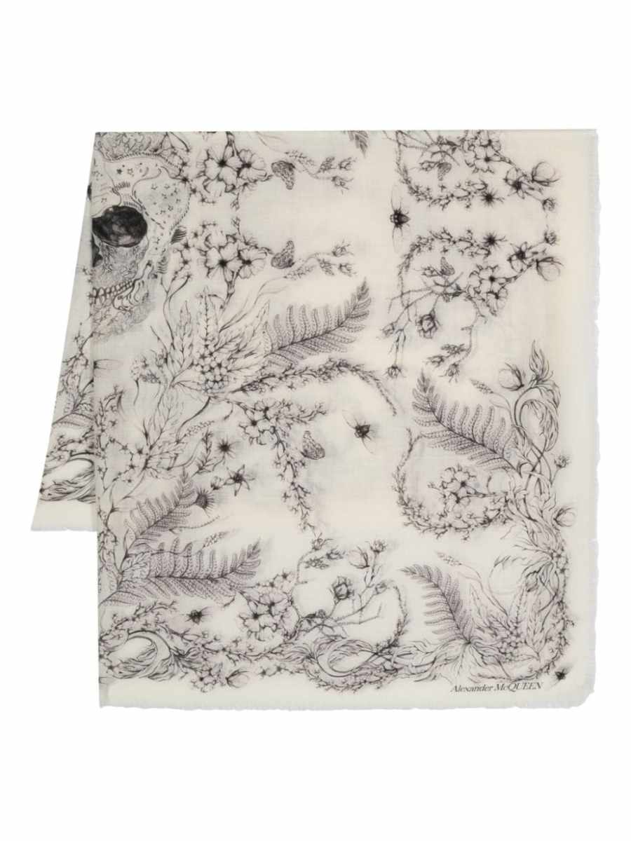 floral-print wool scarf