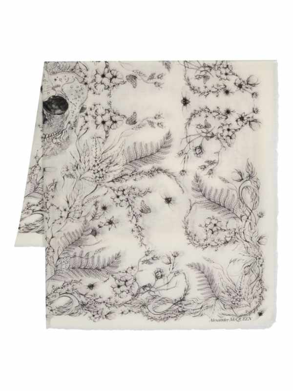 floral-print wool scarf