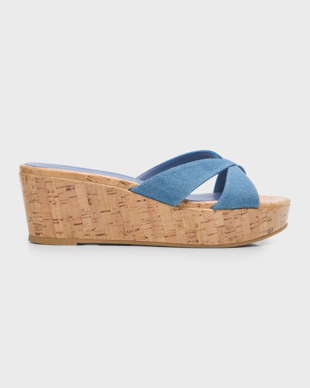 Carmen Denim Crisscross Wedge Sandals