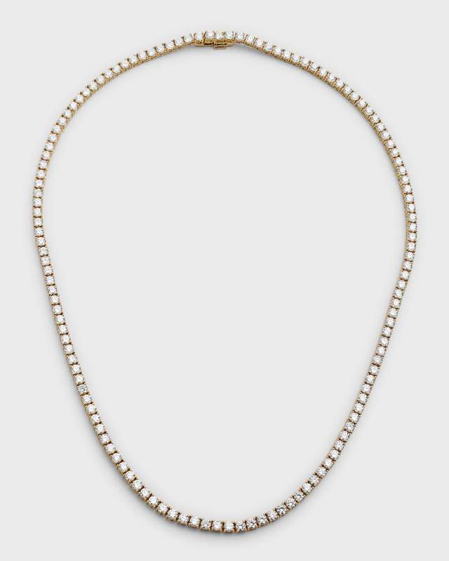 18K Yellow Gold Diamond Tennis Necklace, 17"L, 14.18 ct.