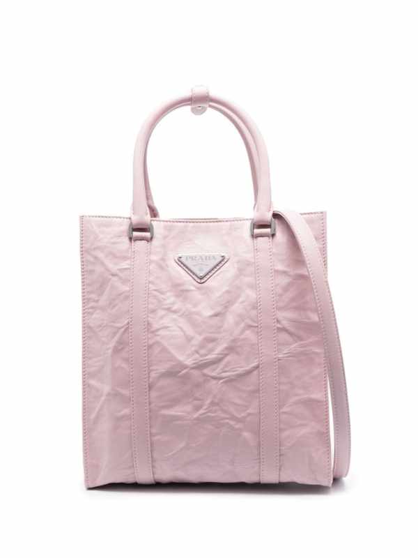 logo-plaque crinkle-effect tote bag