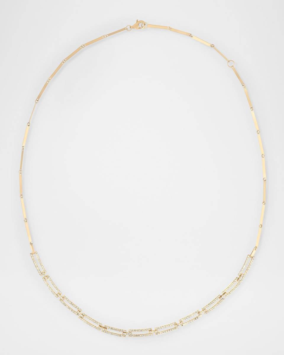 14K Yellow Gold Skinny Tag Link Moveable Necklace with Diamonds