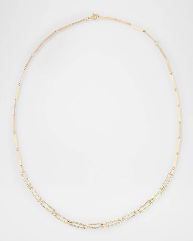 14K Yellow Gold Skinny Tag Link Moveable Necklace with Diamonds