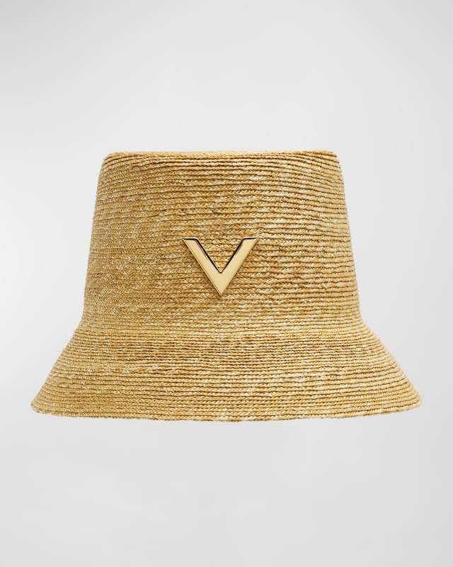 V-Signature Braided Straw Bucket Hat