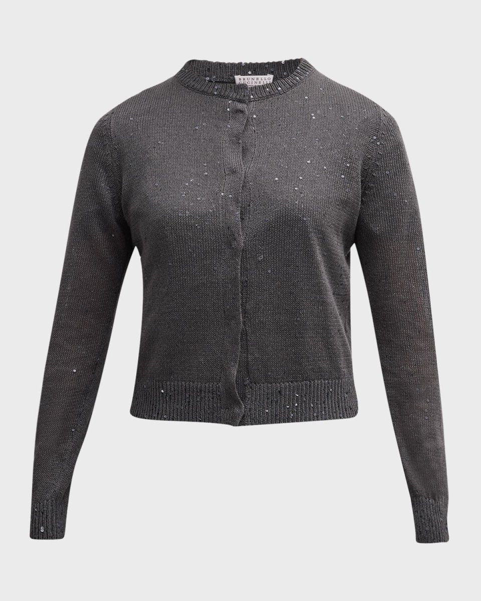 Silk Linen Cropped Cardigan with Paillette Detai