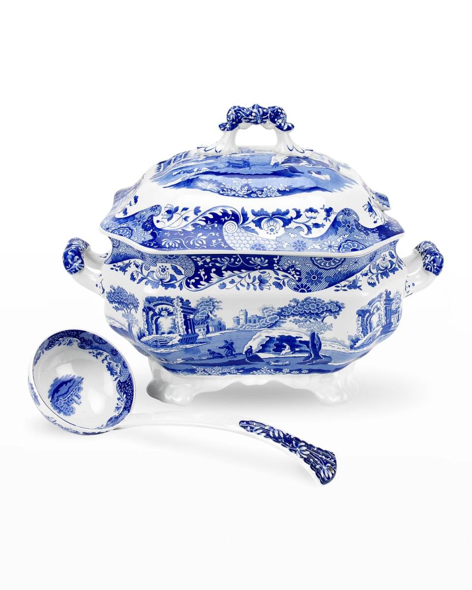 Blue Italian Soup Tureen and Ladle