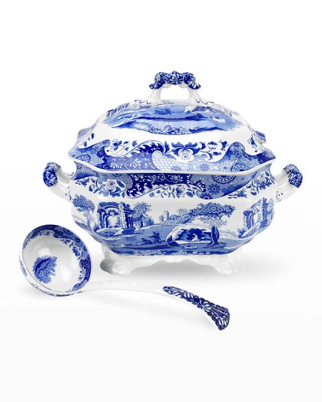 Blue Italian Soup Tureen and Ladle