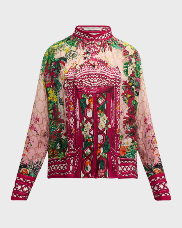 Lana Garden-Print Silk Blouse
