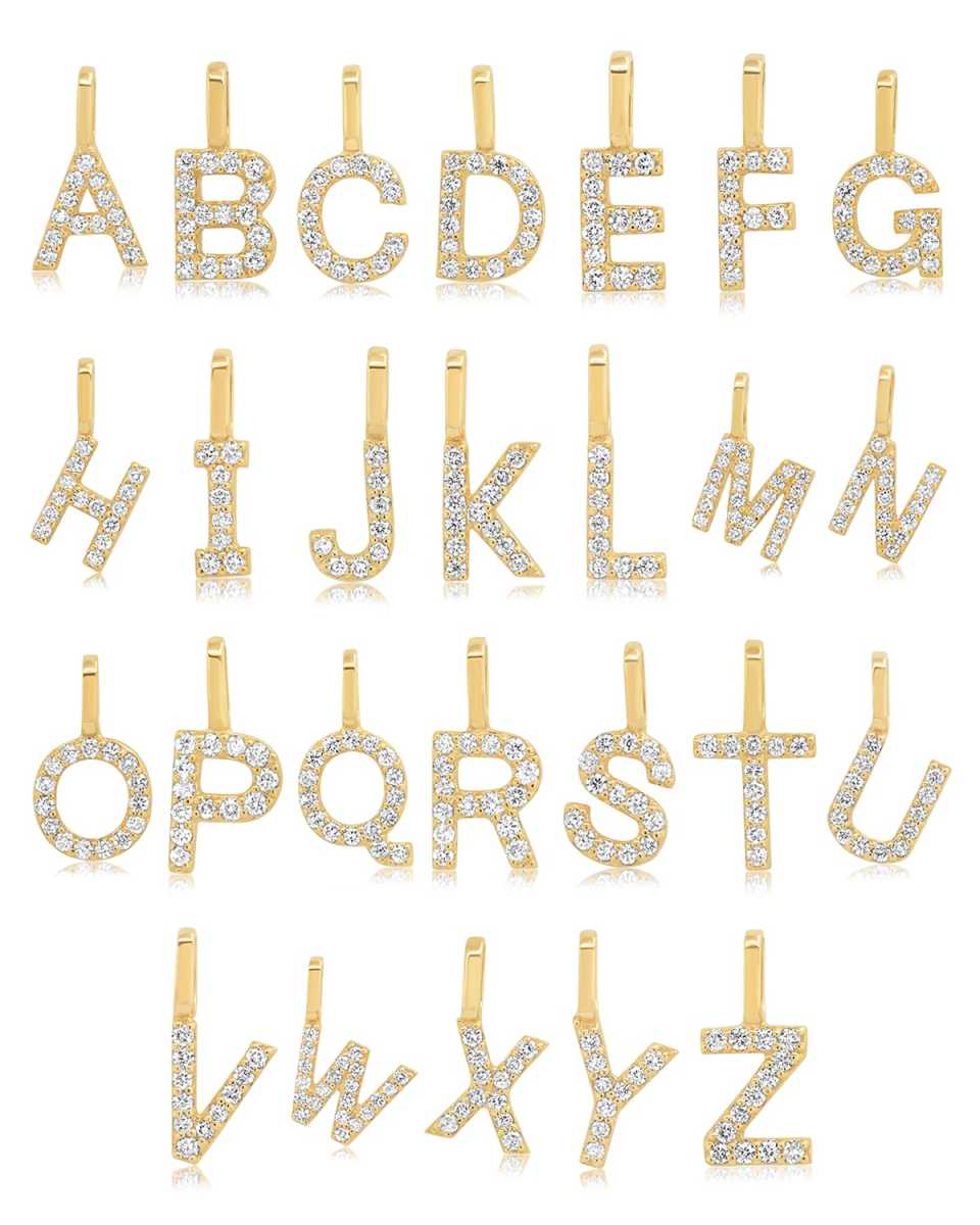 14K Pave Diamond Initial Charm