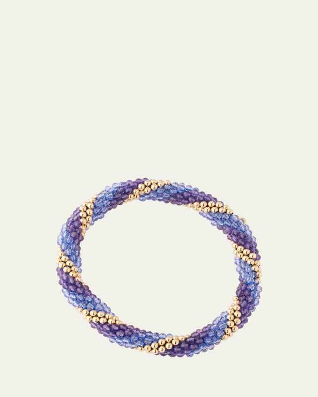 14K Yellow Gold, Amethyst and Zircon Bead Bracelet
