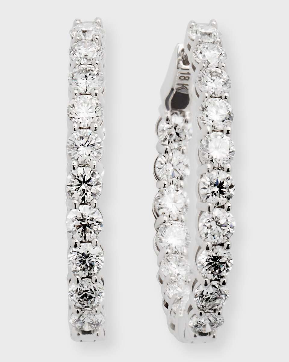18K White Gold Diamond Oval Hoop Earrings, 5.1tcw, 1"L