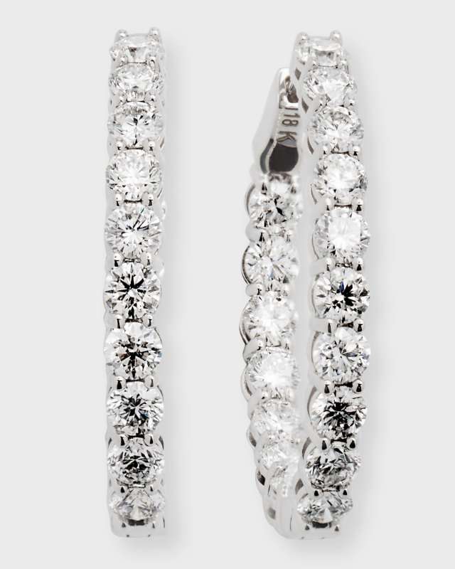 18K White Gold Diamond Oval Hoop Earrings, 5.1tcw, 1"L
