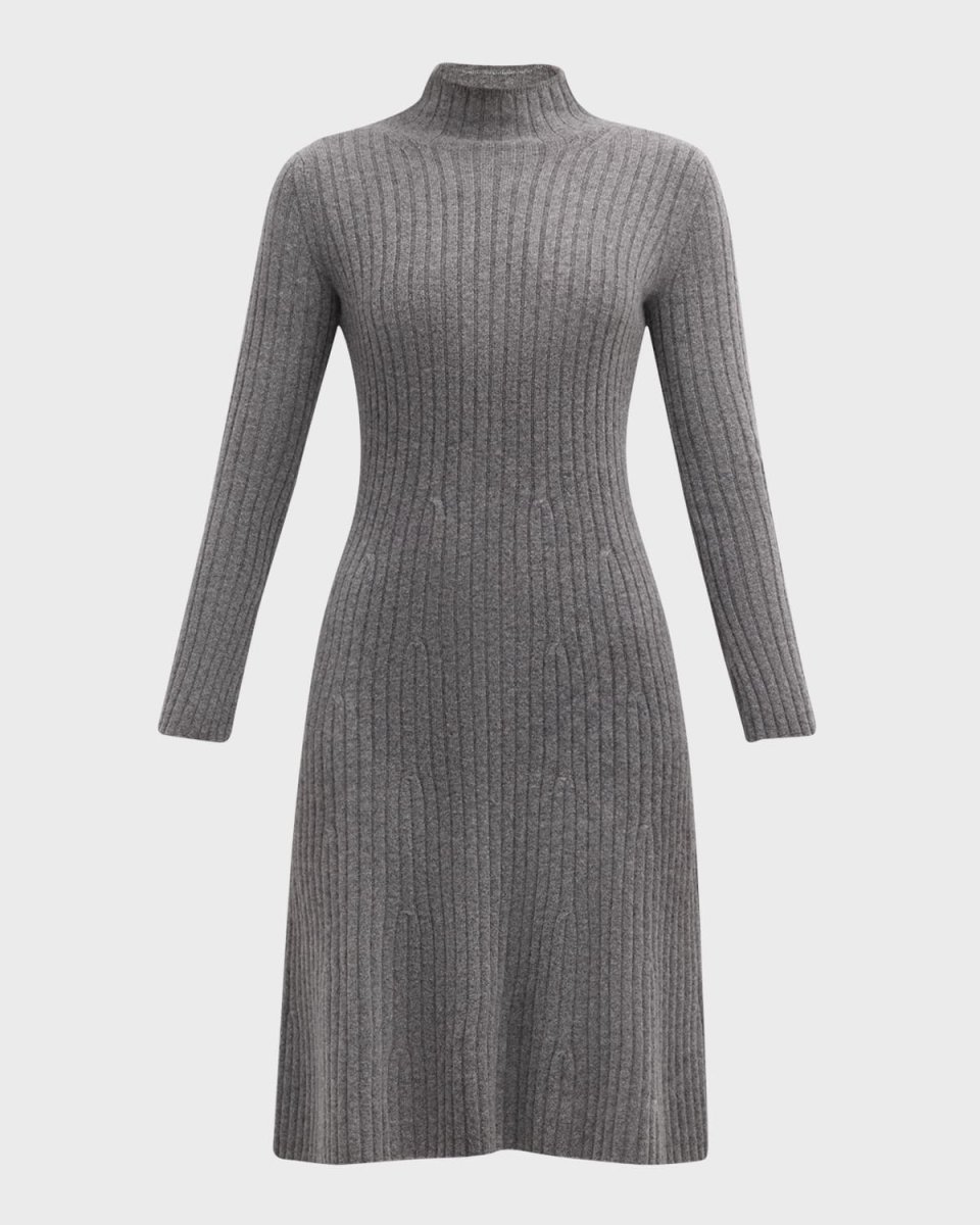 Ribbed Mock Neck Cashmere Dress