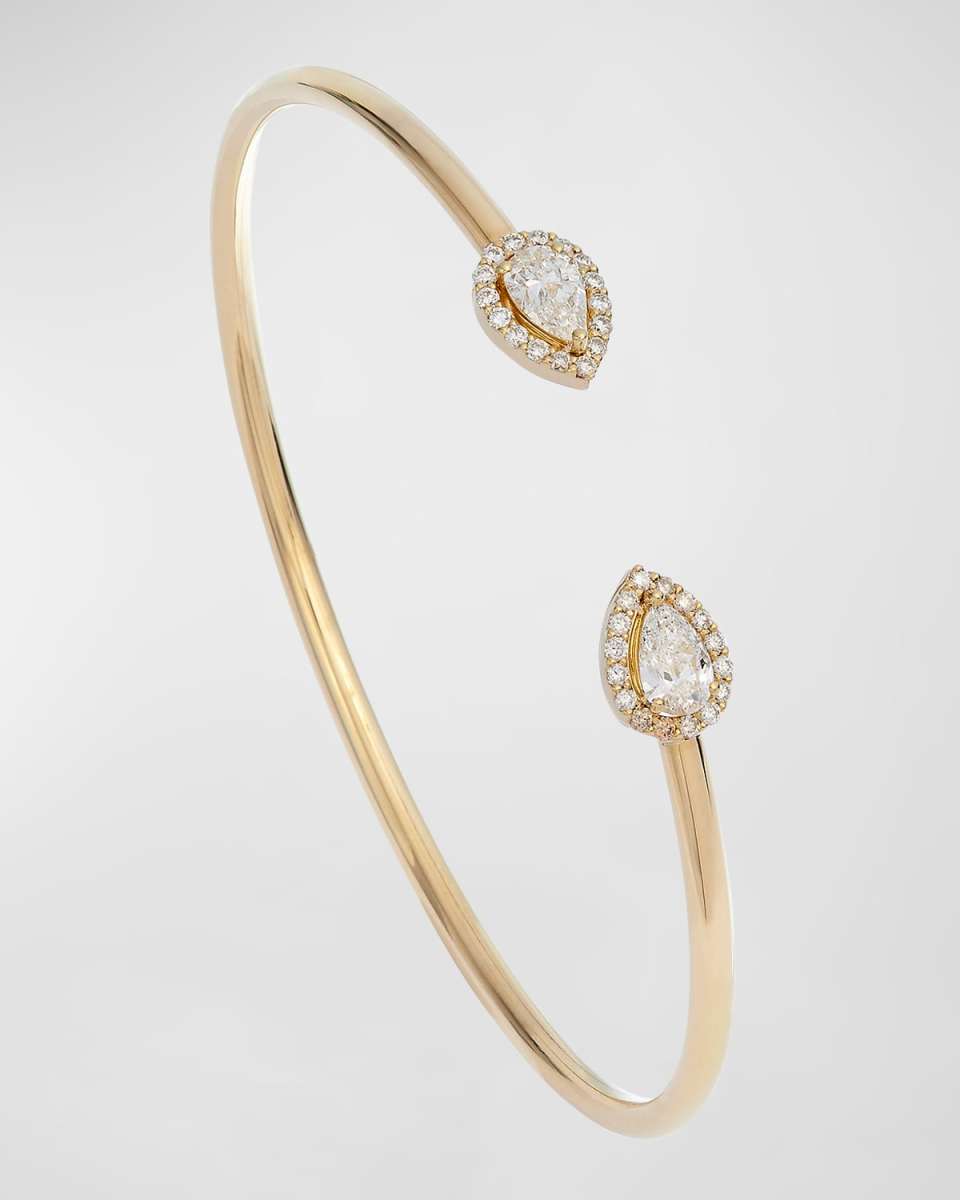 18K Yellow Gold Cuff Bracelet with Pear-Cut Diamonds