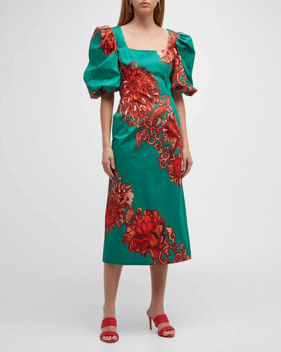 Sizzler Printed Midi Dress with Puff Sleeves